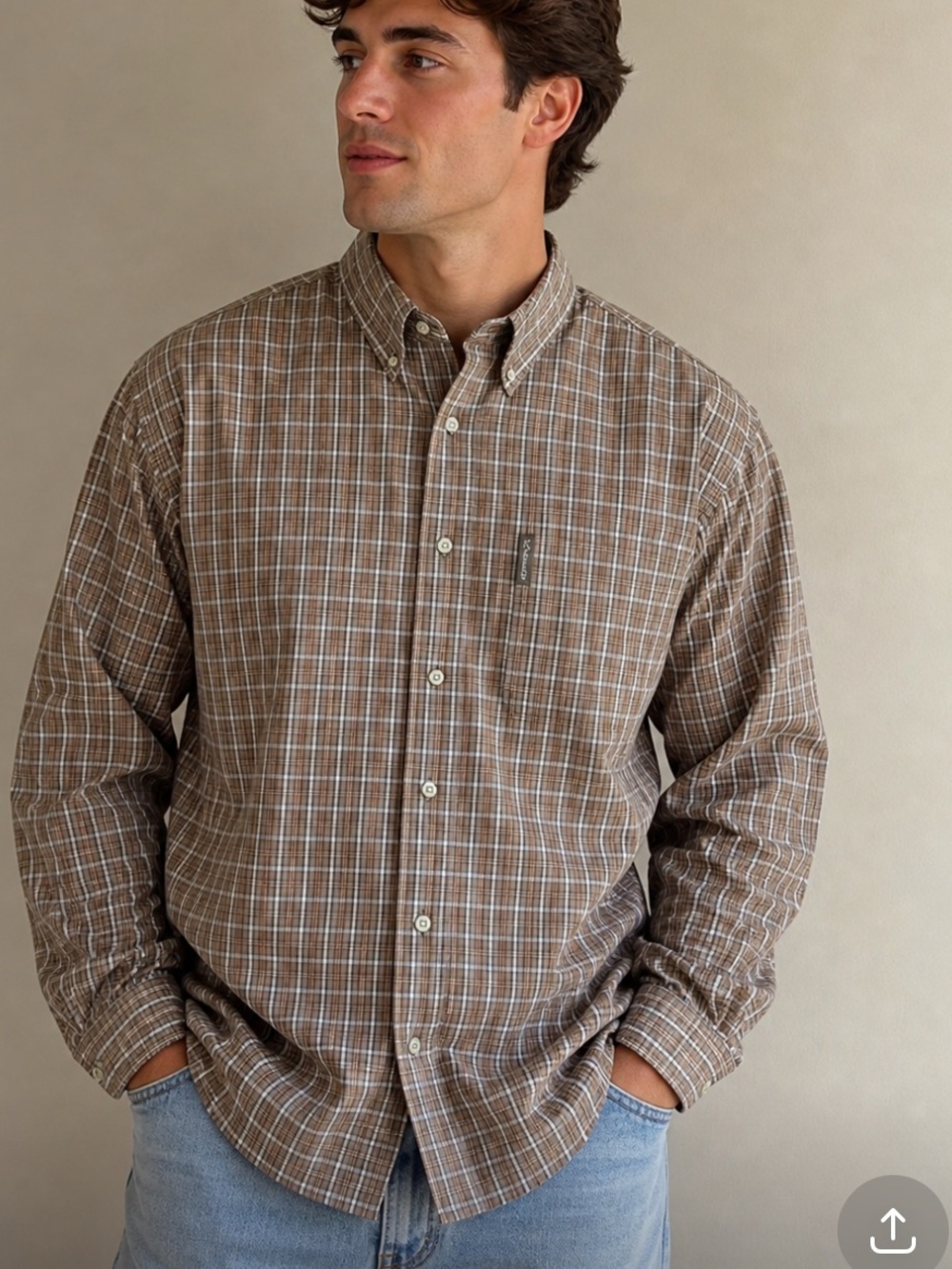 Columbia Button Down Men’s Shirt Brown Check And Plaid Size M